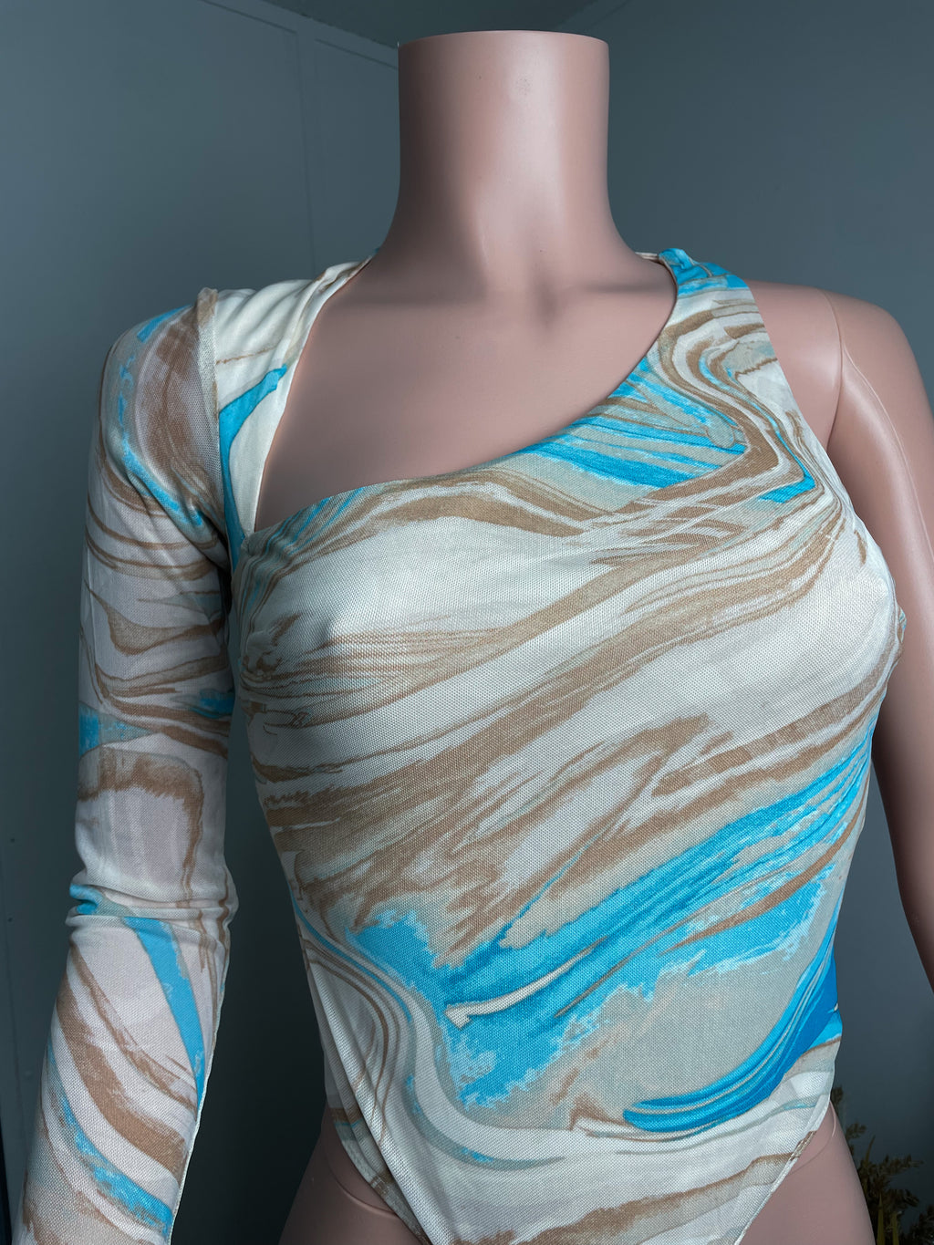 Marble mesh print bodysuit